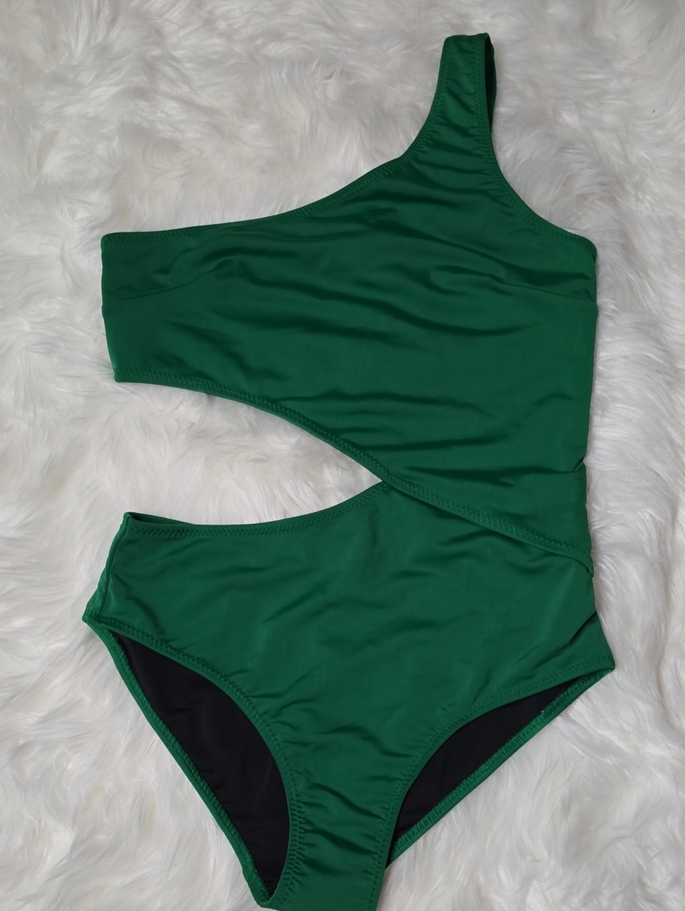 BFYNE Asymmetrical One-Shoulder Green Cutout Swimsuit SIZE M